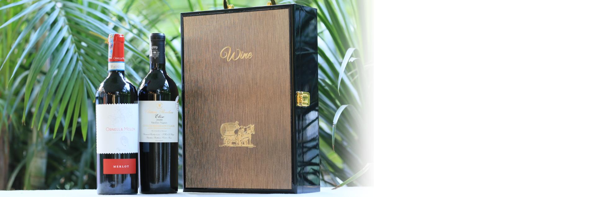 Set Vang Pháp +Vang Ý cùng Hộp gỗ sơn mài